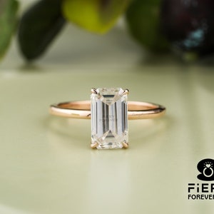 Stunning 1.5/ 2/ 3 Carat Elongated Emerald Cut Moissanite Engagement Anniversary Gift Ring, 4 Claw Prong Set Comfort Fit Band Solitaire Ring