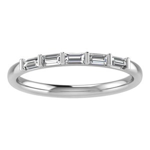 4x2mm Step Baguette Moissanite Eternity Wedding Band: 10K/14K/18K Solid Gold Stacking Ring, Five Stone Bar Setting Matching Anniversary Band