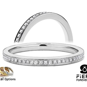 Colorless Round Brilliant Cut Moissanite Half Eternity Matching Wedding Band For Bridal Set Ring, Bead & Bright Set Stackable Ring For Women