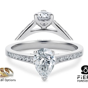 Elegant 1.5/ 2/ 2.5 Carat Pear Cut Moissanite Engagement Ring, Side Round Cut Channel Set Solitaire Ring For Wedding, Mother&#39;s Day Gift Ring