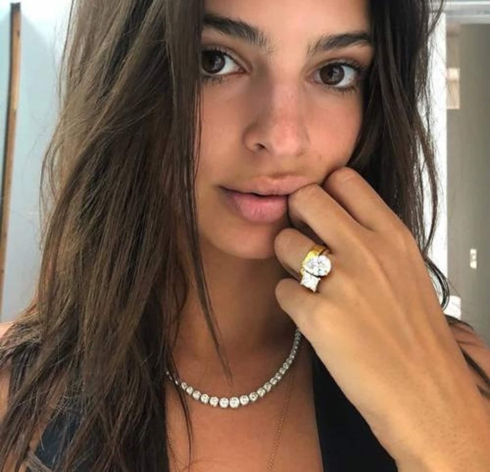 Emily Ratajkowski Celebrity Engagement Ring With Colorless White