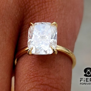 2.25/3.25/4.50 Carat Elongated Cushion Cut Pre-Wedding Moissanite Ring For Her, Simply Solitaire Claw Prong Proposal Ring In 14K Yellow Gold