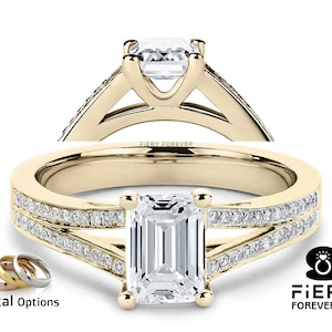 Designer Split Shank With Accents Anniversary Gift Ring, Stunning 1.60/ 2.25/ 3.25 Carat Emerald Cut Moissanite Engagement Ring For Fiancée