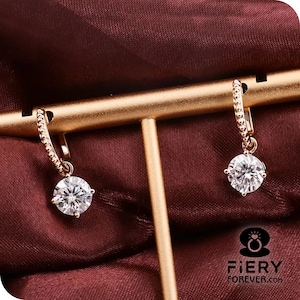 Dangle Drop Earrings: Antique Milgrain Huggie Hoop, Fiery 0.90/ 1.50/ 2.30 TCW Round Cut Moissanite Engagement Earrings, Latch Back Earrings