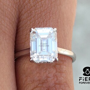 Vintage Hidden Halo With Bridge Accent Proposal Ring, Fiery 1.6/ 2.25/ 3.5 Carat Emerald Cut Colorless Moissanite Plain Band Engagement Ring