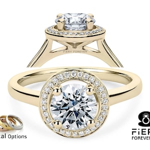 Halo With Plain Band Cathedral Set Anniversary Gift Ring, Elegant 1/ 1.5/ 2 Carat Round Cut Moissanite Engagement Ring, Gift For Girlfriend