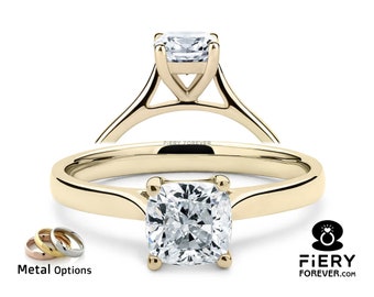 Comfort Fit 1 / 1.5 / 2 Carat Cushion Cut Moissanite Solitaire Engagement Ring, 4 Prong Cathedral Set Bridal Ring, Christmas Gift For Mother