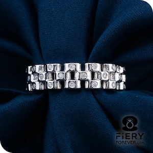 Art Deco Unisex Band, Full Eternity Watch Band Strap Chain Designer Wedding Band, Round Brilliant Cut Moissanite Engagement Band For Her/Him
