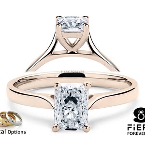 Cathedral Set 1.25/ 1.75/ 2.5 Carat Radiant Cut Solitaire Moissanite Wedding Ring, Handmade Platinum Anniversary Ring, New Year Gift For Her