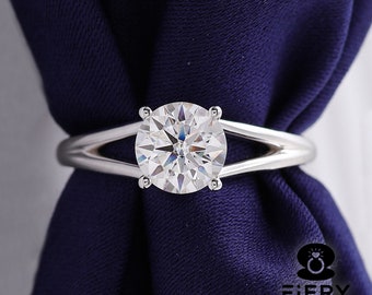 Elegant 1.15/ 1.75/ 2.5 Carat Round Cut Moissanite Engagement Ring, Antique 4 Prong Split Shank Women's Promise Ring, Solitaire Wedding Ring