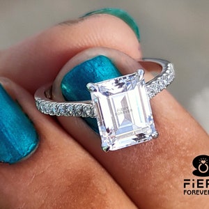Classic 1/ 2.25/ 3.25 Carat Emerald Cut Colorless Moissanite Ring Engagement Ring, Claw Prong Cathedral Set Designer Wedding Ring For Ladies