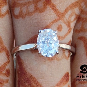 Simply Solitaire Handmade Ring, Fiery 1.4 / 2 / 2.8 Carat Oval Cut Colorless Moissanite Cathedral Set Plain Band Engagement Ring For Fiancée