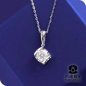 Tension Set Solitaire Charm Pendant With Cable Chain, Sparky 0.75/ 1.15/ 1.75 Carat Round Cut Moissanite Heart Shape Basket Wedding Necklace
