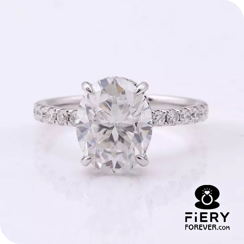 Fiery 2/ 2.75/ 4 Carat Oval Cut Moissanite Engagement Ring, 4 Prong Basket Set Hidden Halo Wedding Ring, Valentine's Day Gift For Girlfriend imagen 6