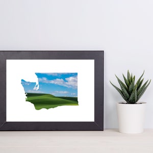 Washington Map Framed Wall Art, Washington State Art, Washington Painting, Cute Office Decor, Washington Gift, Landscape Wall Art