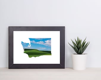 Washington Map Framed Wall Art, Washington State Art, Washington Painting, Cute Office Decor, Washington Gift, Landscape Wall Art