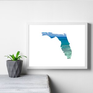 Florida State Map Framed Print Print, Florida Map Blue Sea Art Poster, Modern Wall Art, USA State Poster, Home Office Decor, Printable Art