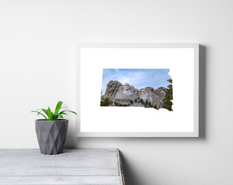 South Dakota Map frame Wall Art Mount Rushmore Travel Print South Dakota Art, Library Decor Wall Art, Gallery Wall Art