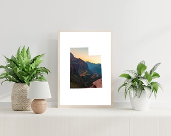 Zion National Park Landschap Ingelijste Kunst aan de muur, Utah Kaart Fine Wall Art, Zion Park Wall Decor, Zion Park Natuur Foto Wall Art Home Utah Park