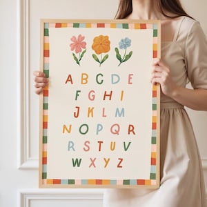 Alfabeto floreale / Stampa artistica per bambini / Stampa per la stanza dei bambini / Arte murale per bambini / Illustrazione per bambini / Arte unica e colorata per la sala giochi
