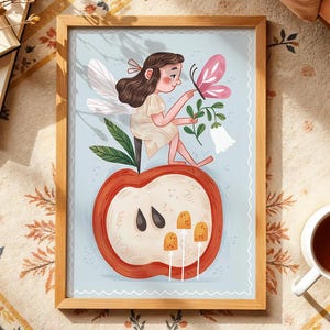 Fata delle mele / Stampa artistica per bambini / Stampa alla moda per la stanza dei bambini / Arte murale per bambini / Illustrazione per bambini / Arte unica e colorata per la sala giochi