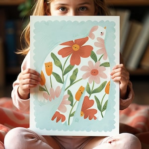 Uccellino / Stampa artistica per bambini / Stampa boho per cameretta / Arte murale per bambini / Illustrazione per bambini / Arte unica e colorata