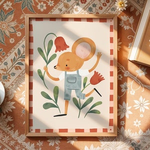 Ratón / Impresión artística infantil / Impresión bohemia para habitación infantil / Arte mural para niños / Ilustración para niños / Arte único y colorido / Arte para sala de juegos