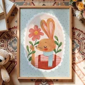 Coniglio carino / Stampa artistica per bambini / Stampa boho per cameretta / Arte murale per bambini / Illustrazione per bambini / Arte unica e colorata / Sala giochi