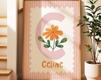 Adorable rose : impression d'art prénom personnalisé, art mural personnalisé pour chambre d'enfant, décoration de salle de jeux