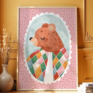 Miss Bear | Kid&#39;s Art Print | Trendy Children&#39;s Room Print | Wall Art for Kids | Illustration for Kids | Colorful Unique Playroom Wall Art