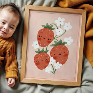 Good Morning Strawberries | Kid&#39;s Art Print | Children&#39;s Room Boho Print | Wall Art for Kids | Illustration for Kids | Colorful Unique Art