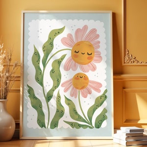 Famiglia di margherite / Stampa artistica per bambini / Stampa boho per cameretta / Arte murale per bambini / Illustrazione per bambini / Arte unica e colorata / Arte per sala giochi