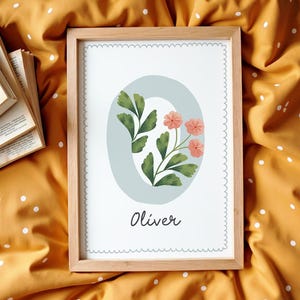 Whimsy Blue / Stampa personalizzata con nome e lettera per bambini / Arte murale personalizzata per la cameretta dei bambini / Poster con nome per bambini / Regalo artistico per neonati / Decorazione con stampa iniziale