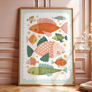 Cute Fish | Kid&#39;s Art Print | Children&#39;s Room Boho Print | Wall Art for Kids | Illustration for Kids | Colorful Unique Playroom Nursery Art