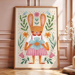Coniglio carino I / Stampa artistica per bambini / Stampa boho per la stanza dei bambini / Arte murale per bambini / Illustrazione per bambini / Arte unica e colorata per la sala giochi