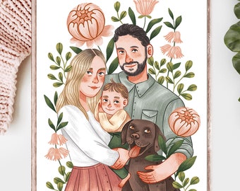 Benutzerdefinierte Familienporträt | Druckbare Kunst Familie Illustration | Individuelle, personalisierte Zeichnung | Geschenkidee