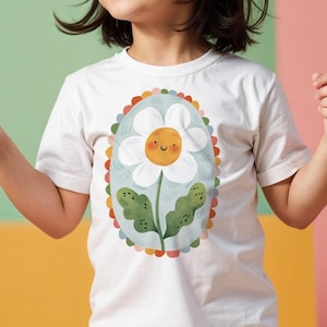 Smiley Daisy | Organic Cotton Kids T-shirt | Unique Illustrated Tee | Colorful T-shirt for Kids | Fun Apparel for Kids