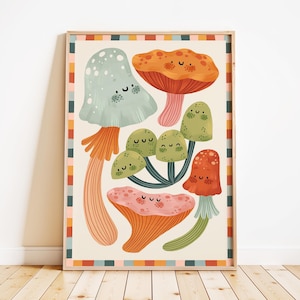 Funghi / Stampa artistica per bambini / Stampa boho per cameretta / Arte murale per bambini / Illustrazione per bambini / Arte unica e colorata / Arte per sala giochi