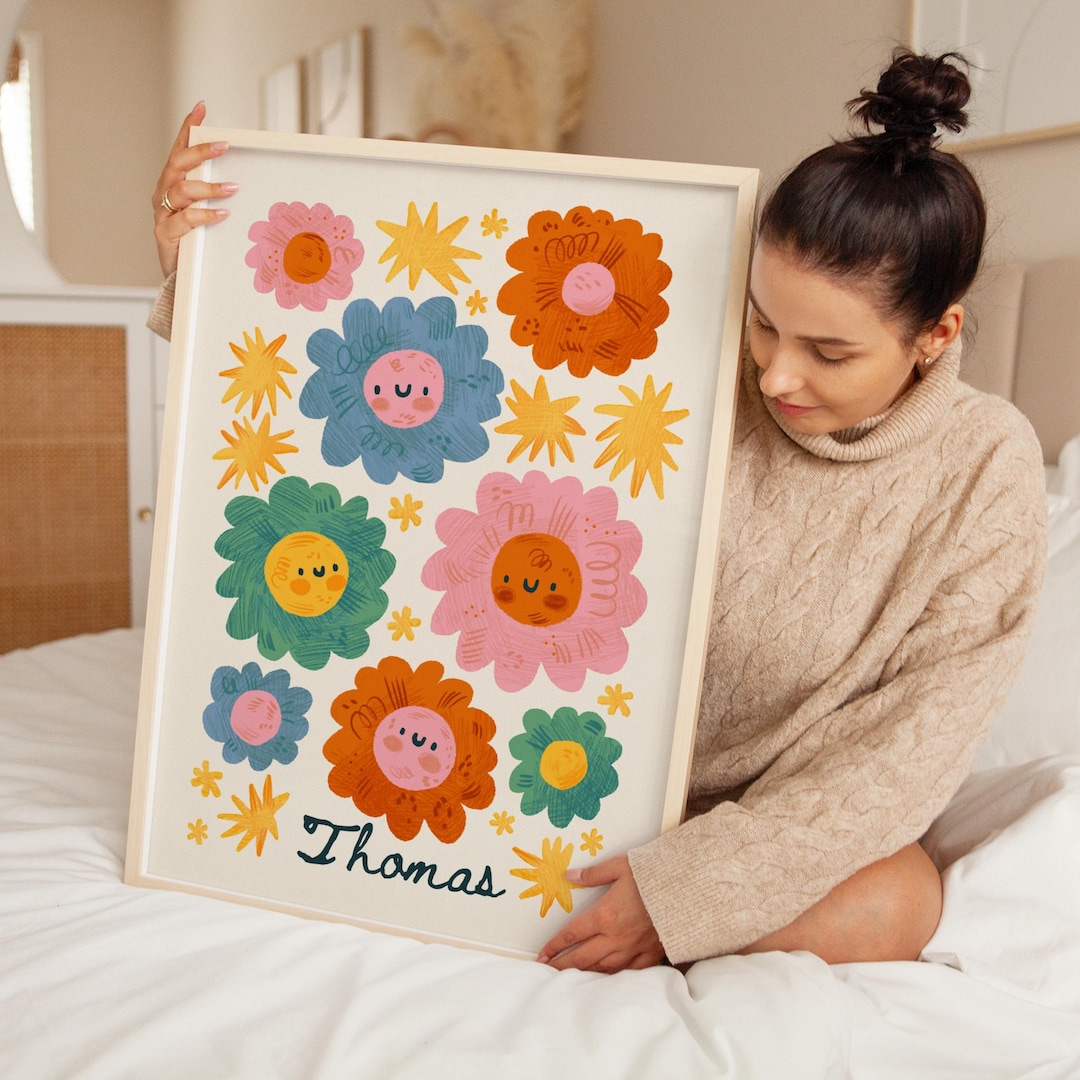 Groovy Florals: Custom Name Art Print, Personalized Nursery Wall Art ...