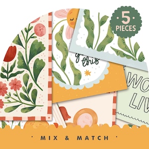 Set di 5 stampe artistiche – Arte murale boho per la cameretta dei bambini – Stampe personalizzabili per la cameretta dei bambini – Decorazioni per la sala giochi – Scegli i tuoi design preferiti – Mix & Match