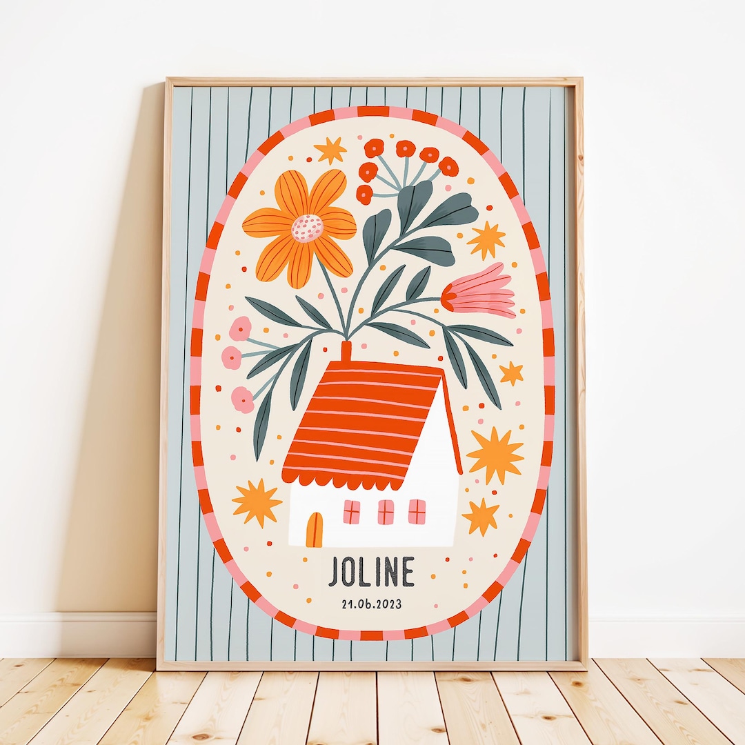 Floral Home: Custom Name Art Print, Personalized Nursery Wall Art ...