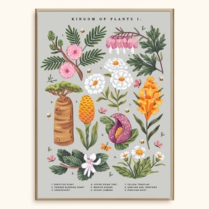 Kingdom of Plants I Art Print: Vintage-Inspired Floral Illustration, Wall Decor