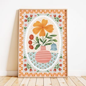 Tile II: Floral Illustration Art Print, Colorful Home Wall Decor