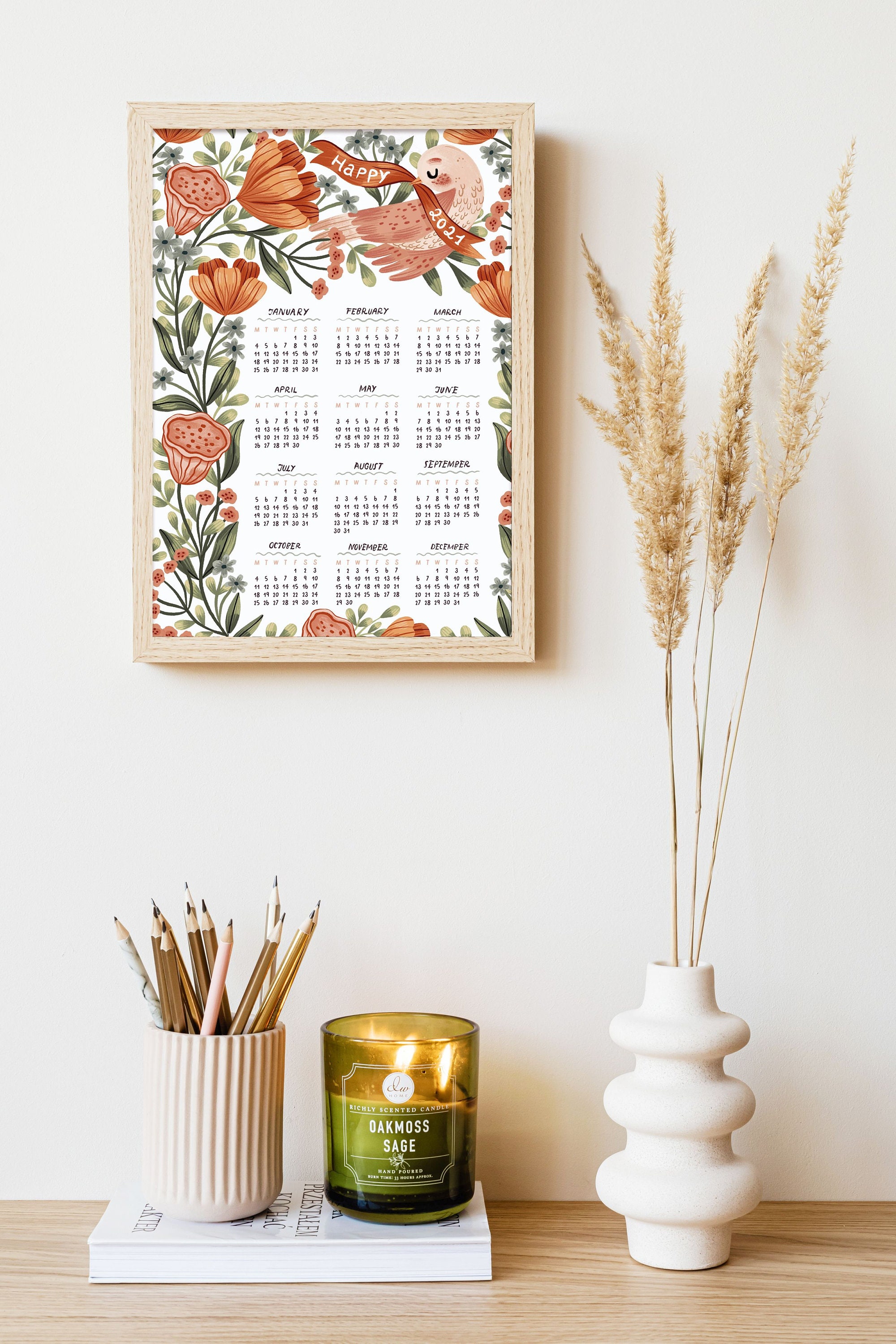 2021 Printable Birdie & Florals Calendar Instant Download | Etsy