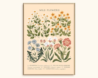 Wildblumen vol.03 ~ weiß | Poster 50 x 70 cm | Blumendruck | Wandkunst | Dekoration | Illustration | Botanische Kunst