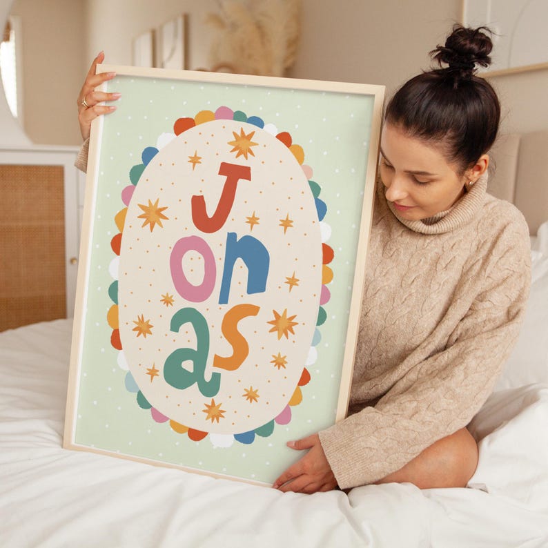Soft Starlight: Custom Name Art Print, Personalized Nursery Wall Art ...