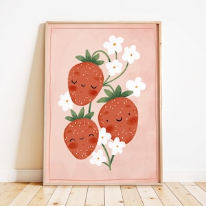 Buongiorno Fragole / Stampa artistica per bambini / Stampa Boho per cameretta / Arte murale per bambini / Illustrazione per bambini / Arte unica e colorata