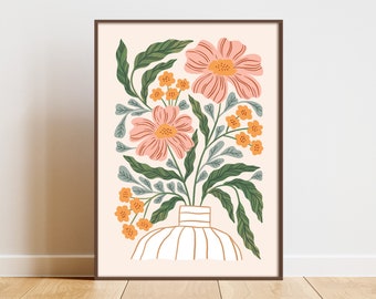 Mila I: Floral Illustration Art Print, Colorful Home Wall Decor
