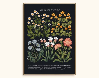 Wild Flowers vol.03 ~ black | Poster 50 x 70 cm | Floral Print | Wall Art | Home Decoration | Illustration | Botanical Art