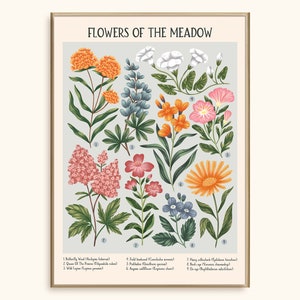 Flowers of the Meadow Art Print: Vintage-Inspired Floral Illustration, Wall Decor